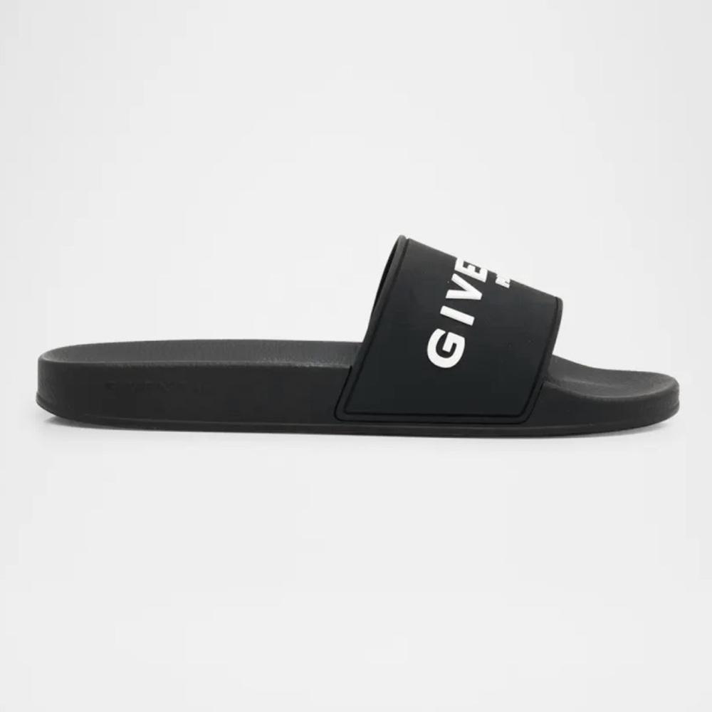 Givenchy Paris Logo Slides – Size 10 – Black – Designer Essential